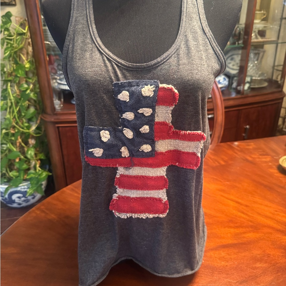 Patriotic Tank Top with Flag Design